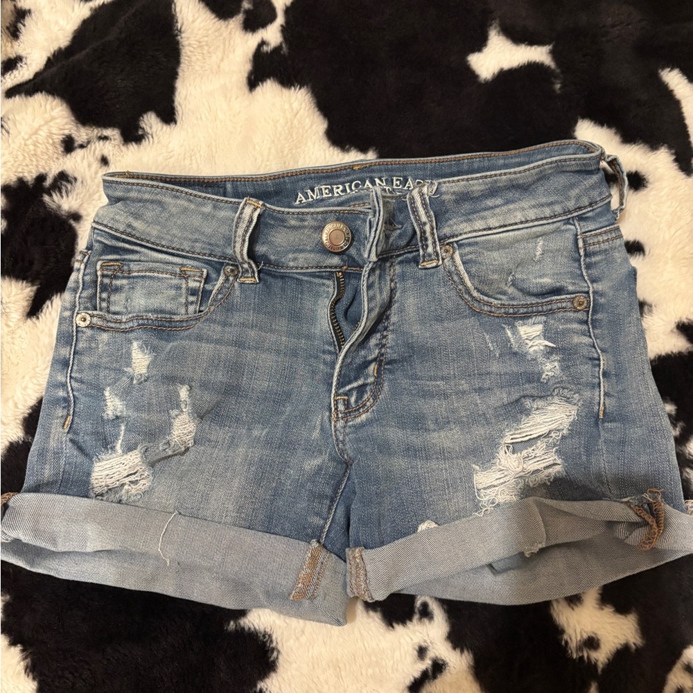 American Eagle Outfitters Light Blue Distressed Jean Shorts